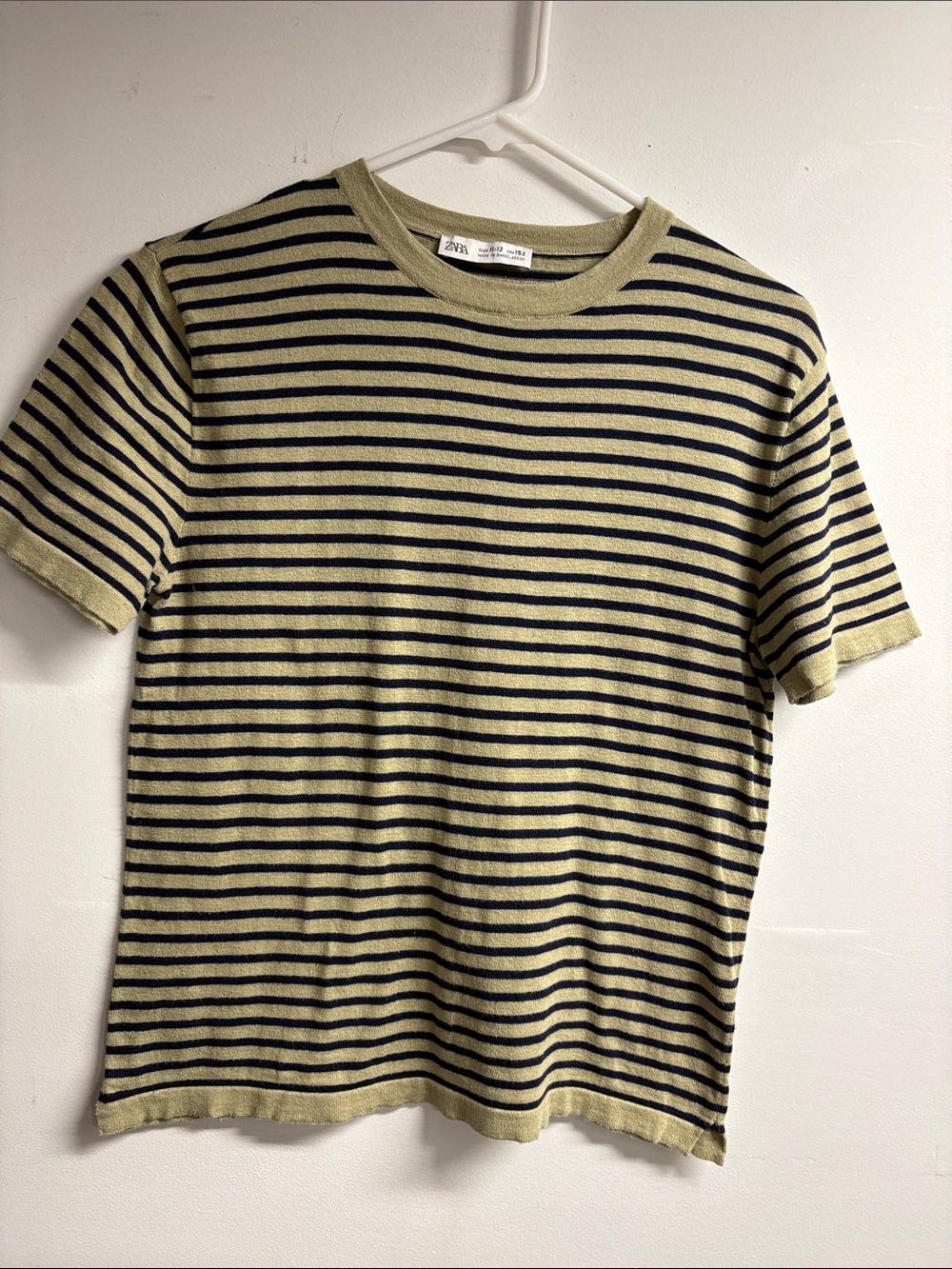 Zara Short-Sleeve Striped Lightweight Sweater - Olive Green & Black